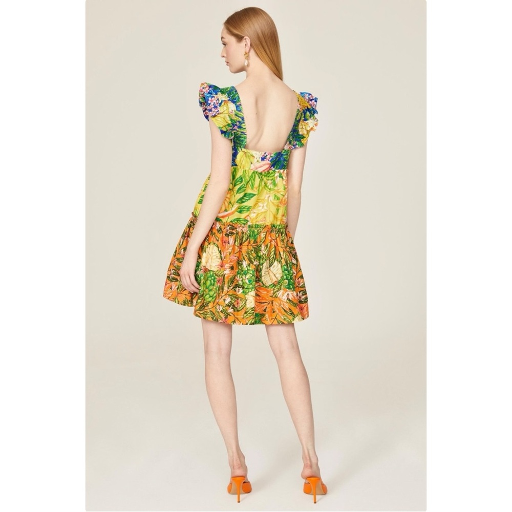 FARM Rio Caipirinha Green Yellow Vibrant Print Tiered Sleeveless Mini Dress - XL - Picture 13 of 14